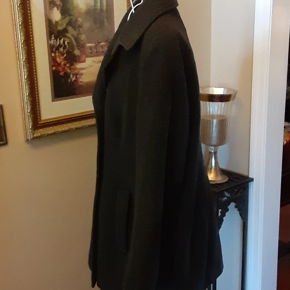 Calvin Klein charcoal gray double breasted short wool blend lined jacket L EUC …